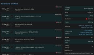 Tracking The Admiral - Pro Mask via ParcelsApp